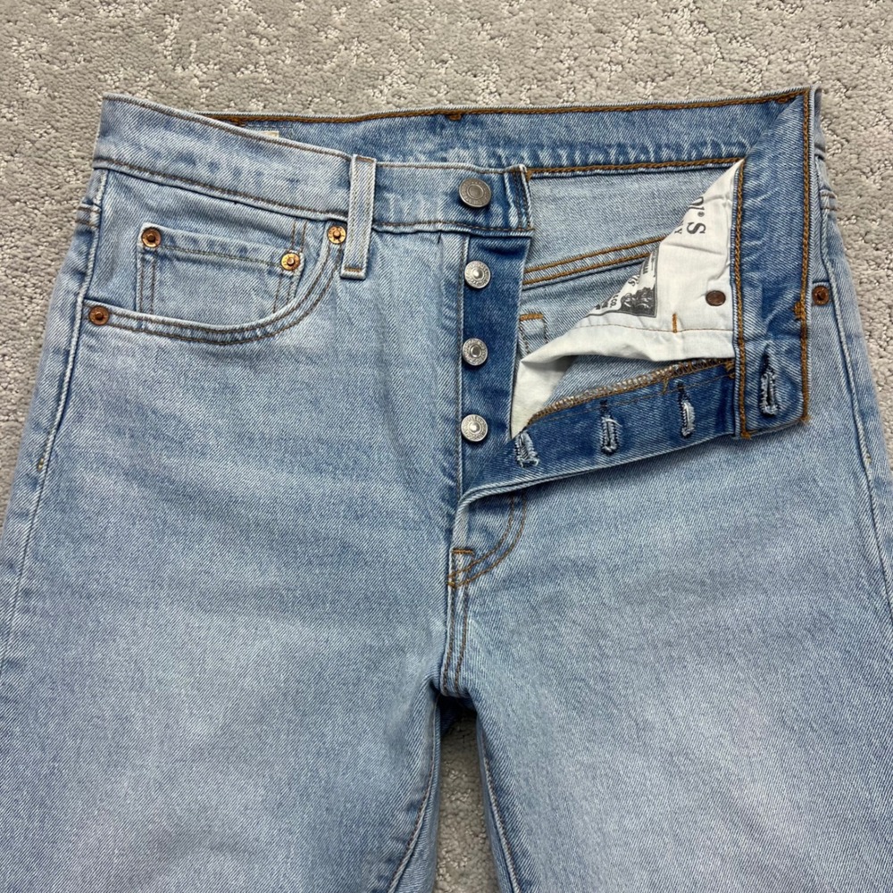 Levis 501 Premium Jeans Womens 27x28 Blue Light Denim Wedgie Button Fly Big E